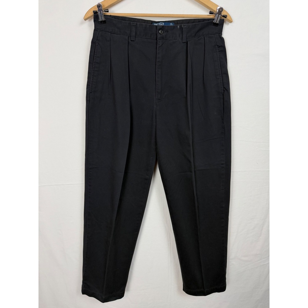Polo Ralph Lauren Andrew Pant Men 100% Cotton 32/30 Black Pleated Chino Trousers